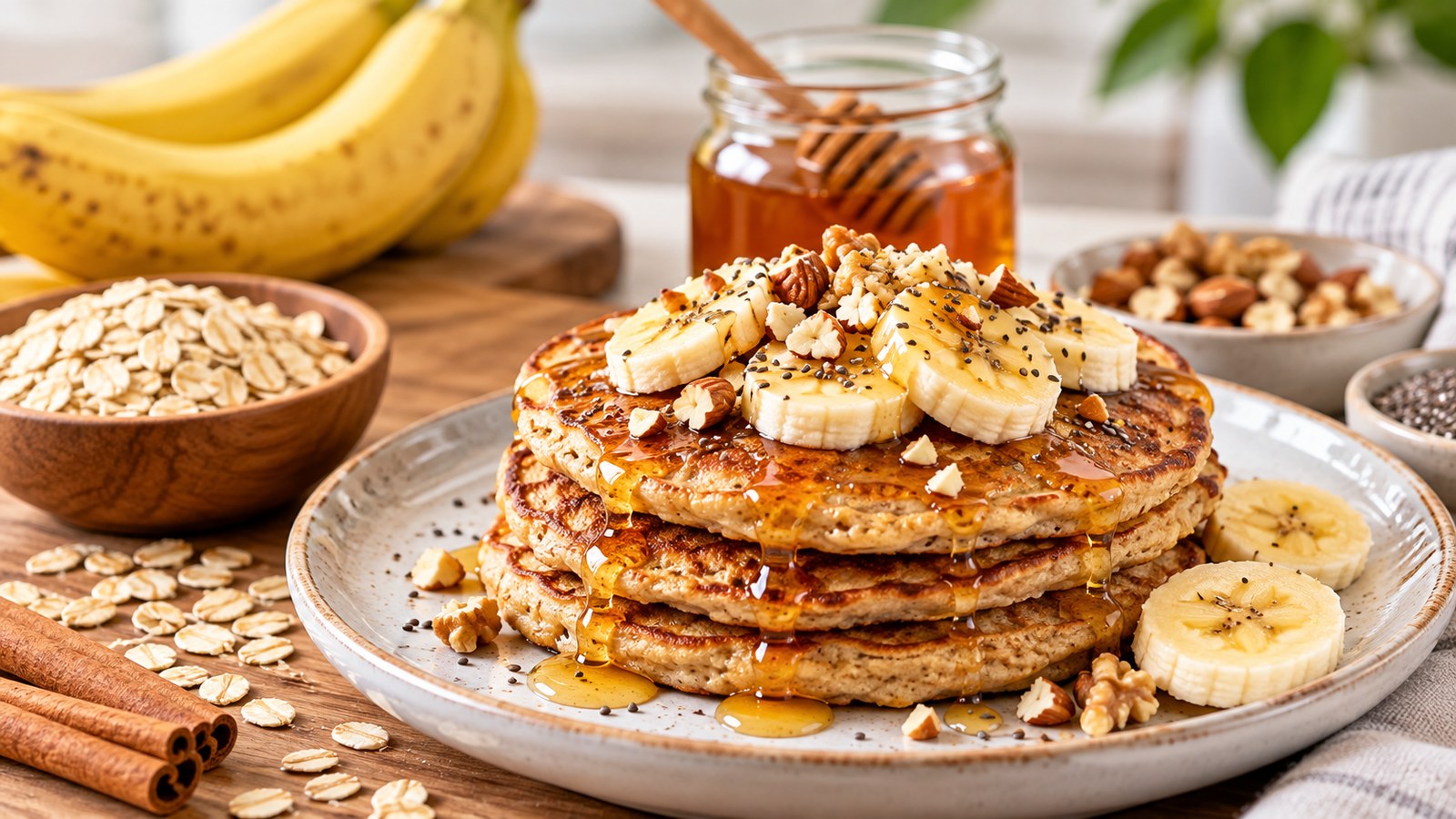Honey Banana Oat Pancakes: Easy Breakfast with Oats &Raw Honey